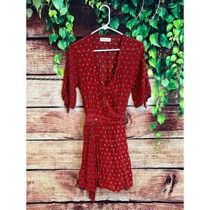 Revolve Faithfull the Brand Mini Wrap Dress Women's US 4 Red Floral Butterfly